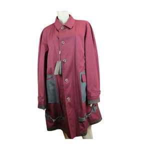 GUCCI 282128 BURGUNDY COTTON BROWN LEATHER REVERSIBLE LOGO COAT EUR 52 US 42 $4K